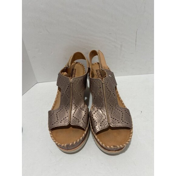 Pikolinos Sandals Womens Wedge Leather Aquadulce color Metalica size 8 slingback - Picture 2 of 7